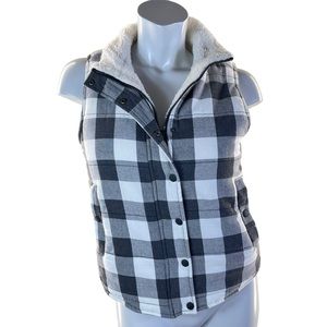 Julie Billiart Checkered Gray and White Puffer Vest with Sherpa Lining in Medium